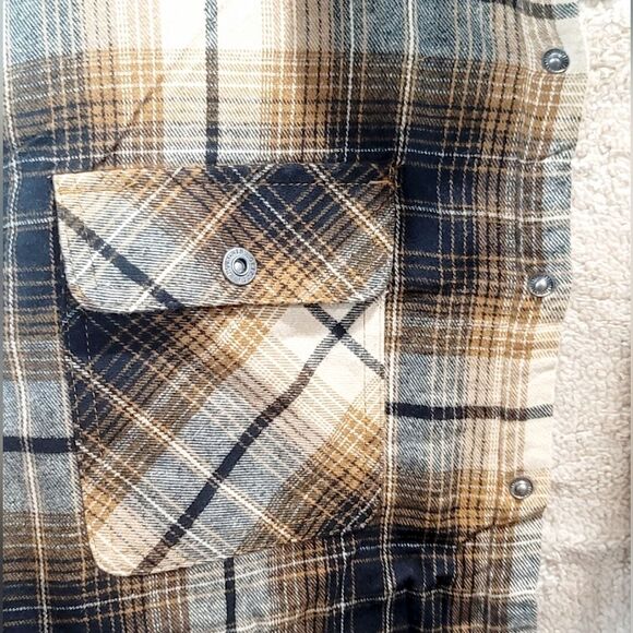 Grizzly Mountain Men's M Sherpa Lined Flannel Shirt Jacket Shacket Brown Plaid - Picture 11 of 16